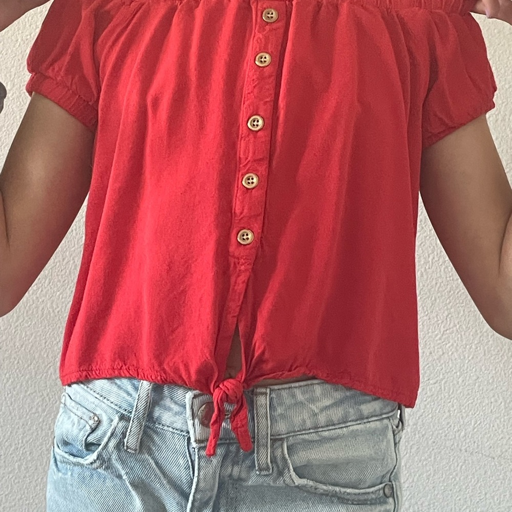 ✧.*lil girlies red tied button up top